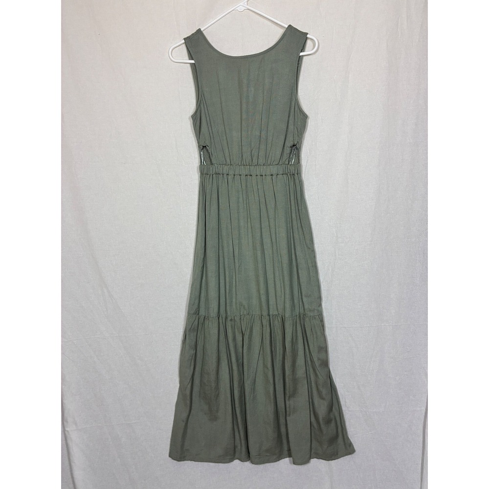 Sincerely Jules Linen Sleeveless Dress Size S Sage Green Minimalist Costal Fairy